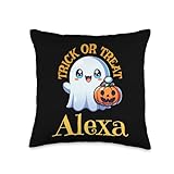Alexa Personalized Name Cute Ghost Halloween Throw Pillow