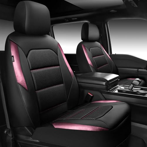 CAR PASS Memory Foam Car Seat Covers,Air Cool Mesh Thick Seat Covers Front Seats,Pink Metal Film Leather Seat Cover for Car,Universal Automotive Comfort for Most Car,Truck,Airbag Compatible,Black Pink