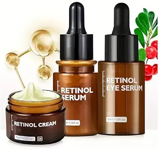Retinol Facial Serum Cream Set - Hydrating, Nourishing Smoothing Skincare Duo for Refined Skin (レチノール 3点セット（フェイシャルセラム＋アイセラム＋フェイスクリーム）)