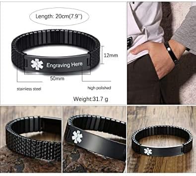 Miniatura 4 de Pulseras médicas de emergencia personalizadas para hombres y mujeres de 7.5 a 8.5 pulgadas, pulseras de identificación médica grabadas gratis para