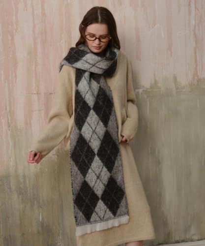 Winter Scarf for Women Cold Weather Big Chunky Blanket Scarves Preppy Argyle Long Thick Shawl Wrap4