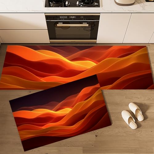 Tapis de cuisine lavables et antidérapants orange en lot de 2 pour la maison