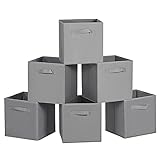 MaidMAX Cloth Storage Cubes Bins Baskets Containers with Dual Handles for Home Closet Nursery Drawers Organizers, Flodable, Dark Gray, Set of 6