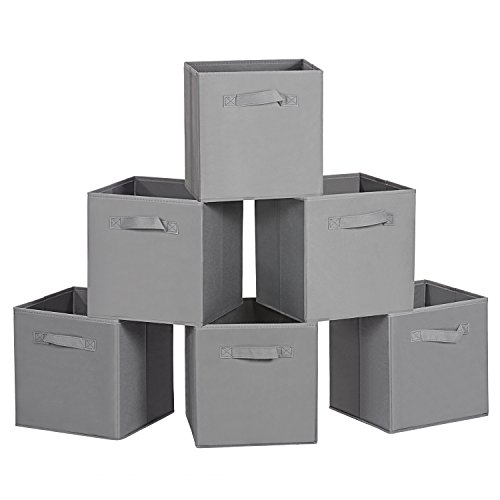 MaidMAX Cloth Storage Cubes Bins Baskets Containers with Dual Handles for Home Closet Nursery Drawers Organizers, Flodable, Dark Gray, Set of 6