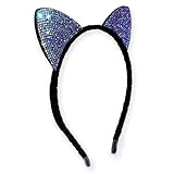 FROG SAC Cat Ears Headband for Girls - Dual Sided Rhinestone Cats Ear Headbands for Kids, Sparkly Glitter Black Kitty Head Bands, Hair Accessories for Children, Halloween Hair Band (Black)