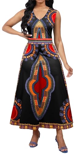 Image of VisiChenup African Print Dress for Women Casual Midi Dress