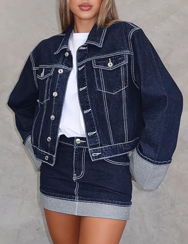 Women's Denim Jacket Long Sleeve Button Down Jean Jacket Women with Pockets4