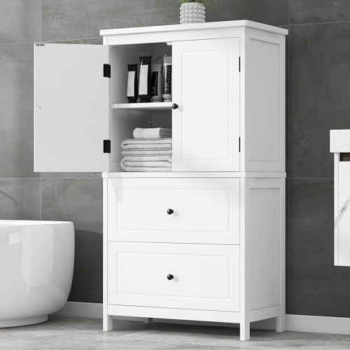 Oevsld 43 Inch Bathroom Storage Cabinet with Adjustable Shelf, White