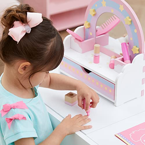 Teamson Kids Little Dreamer Wooden Rainbow Play Tabletop Vanity With Mirror And Drawer Plus 8 Pretend Cosmetic Makeup Accessories, Pink, Includes Small Parts #TOP2