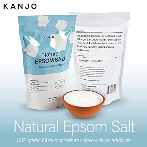 Fsa Hsa Eligible Kanjo Natural Epsom Salt - 100% Pure Magnesium Sulfate Usp Bath Salt - Soak For Muscle Pain, Foot Pain, & Joint Pain Relief - Unscented - 16Oz Bag #TOP1
