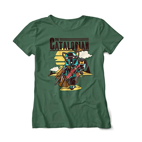 Camiseta Geek Feminina The Catalorian Mandalorian Cat 7 Cores (GG, Verde Musgo)