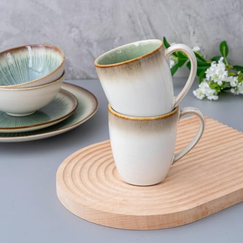 WHITEPEONY Dinnerware Set Green Stoneware 16 Pieces Service for 4, Stoneware Plates and Bowls Set Highly Chip Dishwasher Microwave Safe Dishes set by WHITEPEONY - Image 7