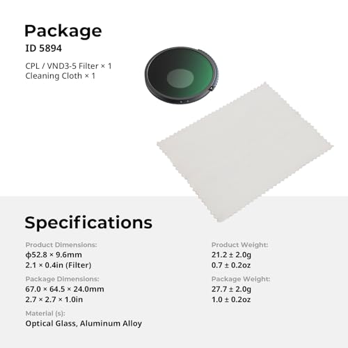 Image of SmallRig 2-in-1 CPL /VND 3-5 Filter for DJI Action 6, Adjustable ND8-ND32 & Polarizer, Action 6 Accessories for Outdoor & Action Video - 5894