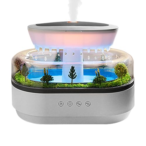 Difusor de aceites esenciales aromáticos, humidificadores de aire con difusor de aromaterapia Rain Cloud con micropaisaje, humidificador de lluvia con goteo de agua y niebla de aire con luz de 7 color