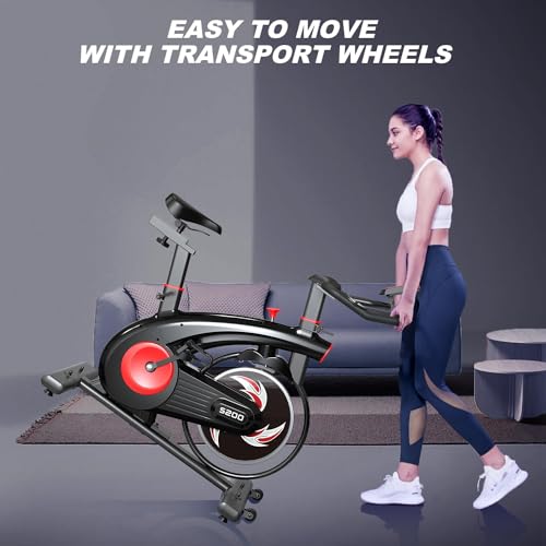 Image of Exercise Bike,Stationary Bikes for Home - Adjustable Workout Bike, Professional Exercise Bikes for Home, Efficient Workout Bike with Smartphone Mount & Digital Pulse Display