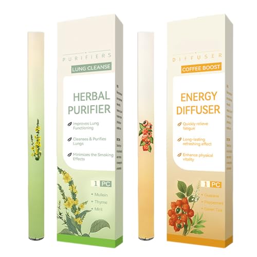 XPEX 2pcs Aromatherapy Inalatore,Penna Aromaterapia Erbe,Erbe Polic Puliti Insalatore Con Tripli Estratti Piante,Smokings Polmonare Delicato Aiuta Penna Per Migliorare Respirazione(Verde e Giallo)