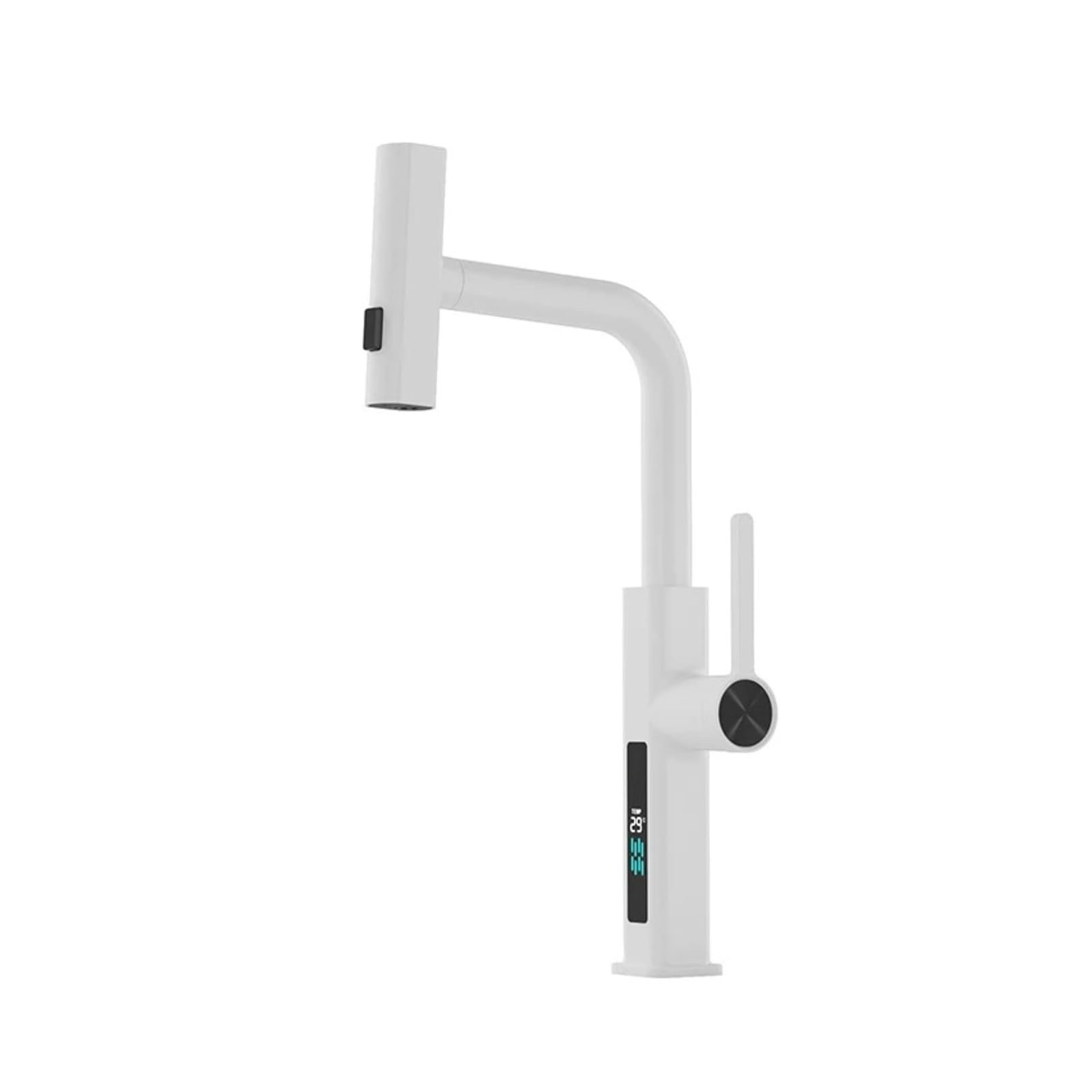 Digital Faucet with Waterfall Spout, Pull Out Brass Mixer Tap, 3-Mode Kitchen Basin Valve G1/2,Safe and Reliable(White-Display)
