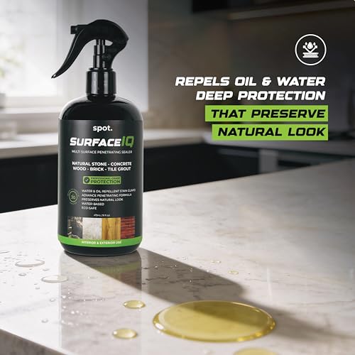 Image of SPOT Surface IQ - Water-Based Penetrating Sealer Spray | [Grout, Concrete, Brick, Tile & Wood] Stain Protection | [for Unsealed Natural Stone] | Zero VOC, Oil & Water Repellent | 16 fl oz