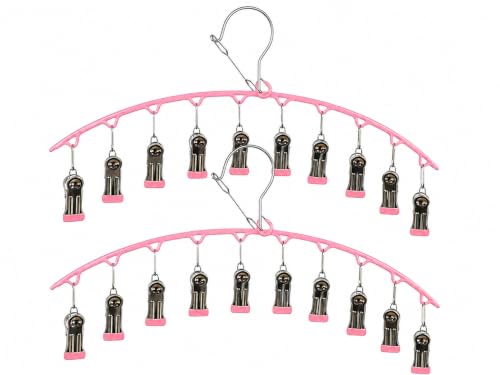 Image of Vastra Leggings Organizer for Closet, Metal Pants Hanger with 10 Rubber Coated Clips, Space Saving Wardrobe Organizer for Leggings, Jeans, Scarves, Dupattas, Towels & Baby Clothes (2, Pink)