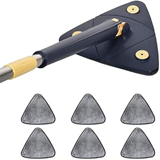 360 Degree Rotatable Cleaning Mop, 360° Adjustable Triangle Mop Tool, Multifunctional Automatic Water Squeezing Mop with Extendable Handle for Cleaning Wall Roofs Floors (with 6PCS Mop Cloth)