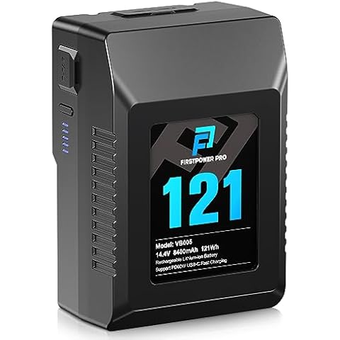 FirstPower V Mount/V-Lock Battery, 121Wh(8400mAh, 14.4V) V-Mount Battery Support PD 60W USB-C Fast Charger, with D-TAP, USB-A, USB-C Port, for Video Broadcast Camera Camcorder Monitor LED Light Cover