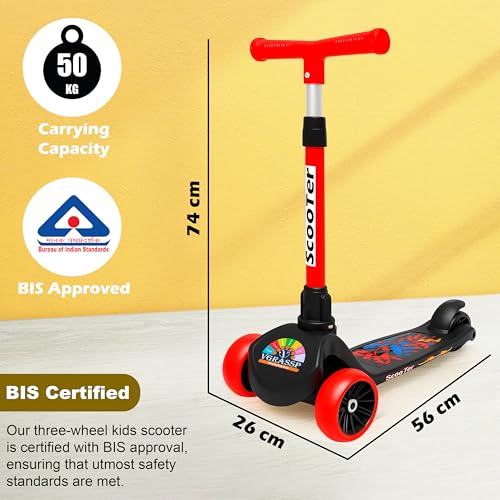 Image of VGRASSP 3 Wheel Skate Scooter for Kids with PVC Wheels, Foldable & Height Adjustable Handlebar, Rear Brake - Outdoor Kick Cycle for Boys & Girls - (Broad Wheels)