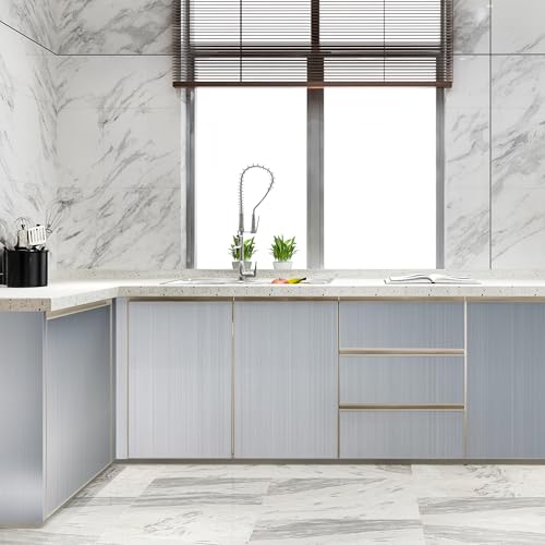 Image of Self Adhesive Silver Brushed Contact Wallpaper - Vinyl Removable Waterproof for Kitchen Cabinet Self Adhesive for Dishwasher Countertop Cabinet Drawer Shelf Liner (24x96Inch)