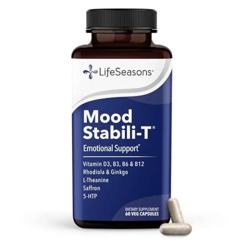 LifeSeasons Mood Stabili-T Emotional Support & Balance Supplement with Saffron, Rhodiola, L-Theanine, 5-HTP & Ginkgo – Calm Focus, Stress Support & Positive Mood – 60 Veg Capsules