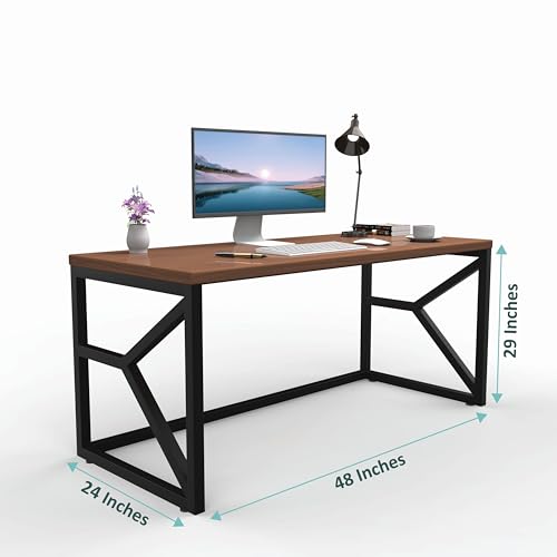 Image of Honey Touch Duke Metal & Wood Workstation Desk | 1200mm x 600mm Top Size | 122 x 61 x 73 cm (L x W x H) | Modern Computer Table for Home Office & Work from Home | Heavy Duty Study Desk