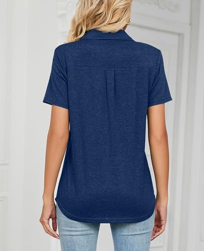 Vidifid Camisa polo feminina manga curta gola V bolsos blusa verão golfe tênis túnica tops para negó