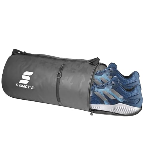 Amazon Brand – Symactive Gym bag Workout Fitness Tote Polyester Lightweight Men & Women Backpack for Sports Swimming Boxing Athletic Crossfit Exercise Yoga Fitness- Grey