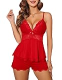 Avidlove Women's Sexy Pajamas Christmas Lingerie Set Soft Lounge Top and Shorts Sleepwear Red