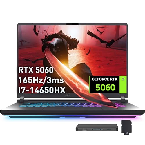 Image of ASUS ROG Strix G16 16 inch FHD+ 165Hz Gaming Laptop, Intel i7-14650HX (Beats Intel i9-13900), GeForce RTX 5060, 64GB DDR5 RAM, 2TB SSD, Backlit Keyboard, Wi-Fi 7, Gray, Win 11 Pro, 1TB Docking Station Set