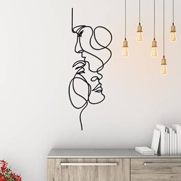 Metal Facial Line Minimalist Art Wall Sculpture Abstract Metal Wire Geometric Facial Line Drawing Art Statue Modern Black Home Hanging Wall Art Decor for Living Room Bedroom Office15.8 * 5.5inch