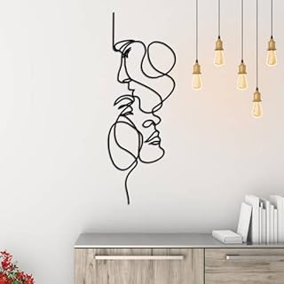 Metal Facial Line Minimalist Art Wall Sculpture Abstract Metal Wire Geometric Facial Line Drawing Art Statue Modern Black Home Hanging Wall Art Decor for Living Room Bedroom Office(15.8 * 5.5inch)