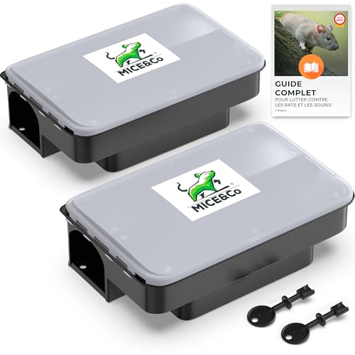 Mice&Co 2 Pièges à Rats et Souris Professionnels – Boîte Appât Raticide Inviolable – Station d’Appât Sécurisée pour Enfants & Animaux – Poste d’Appâtage Rongeurs