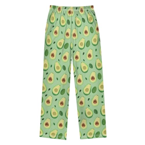 Simple Green Avocado Prints Pajama Pants Lounge Sleep Pants Elastic Waist Long Pajama Bottoms with Pockets for 6-14 Years2