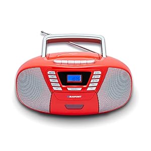 BLAUPUNKT B 120, Bluetooth cd-speler – draagbare cassetterecorder & kinderen cd-speler met Bluetooth-functie, PLL FM-radio, AUX & USB-aansluiting, met handvat, kleur: rood