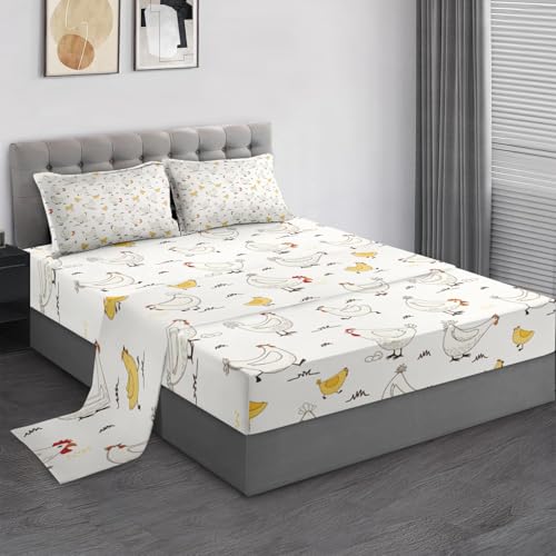 Pamnest Full Size Bed Sheet Sets, Vintage Chicken Farm Soft