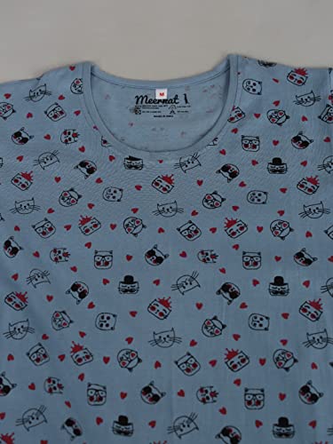 Image of Meerkat Women Short Sleeve Knee Length Cotton Knits Printed Short Nighty /Long Shirt /Midi