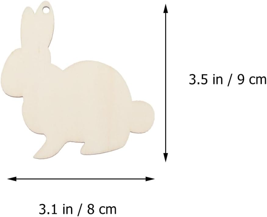 Amosfun 30 pcs Wooden Bunny Cutouts Unfinished Rabbit Wood Slices Tree Ornaments Easter Day Crafts Supply