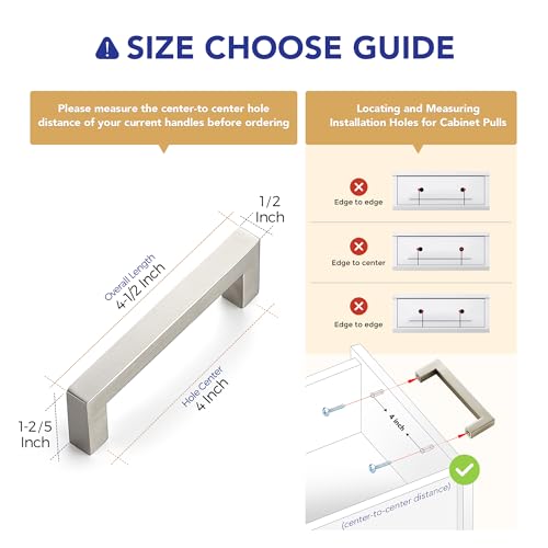 Image of Ravinte 10 Pack 4 Inch Kitchen Square Cabinet Handles Satin Nickel Pulls Brushed Nickel Drawer Pulls Cabinet Hardware Kitchen Handles