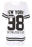 American USA 98 Druck 7 Fashion Road Damen American 98 Varsity Football Oversize Baggy T-Shirt Top Plus Size Kleid Tunika Gr. 38-40, weiß