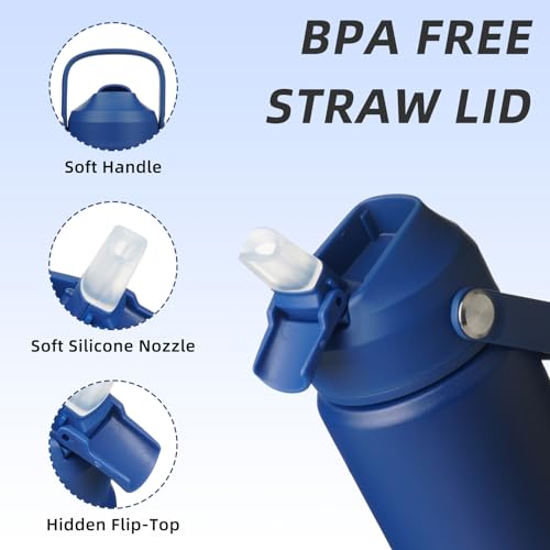 Image of BJPKPK Insulated Water Bottle with Straw Lid, 12oz Thermo Water Bottles, Flex Handle & Non-slip Boot, BPA Free Leak Proof Stainless Steel Metal Thermo, Tumblers, Cups,Klein Blue