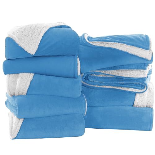MOONLIGHT20015 9 Pack Bulk Queen Sherpa Blankets, 90x90 Light Blue