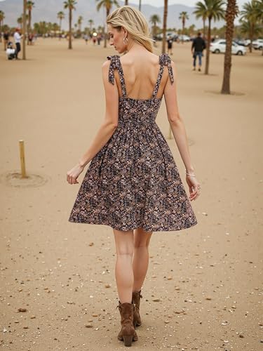 Image of VETIOR Cute Midi Summer Dress Lace Up Strap Sleeveless Sweetheart Neck Beach Dress with Pockets for Women