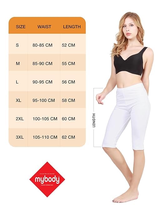 Image of mybody Women's Cotton Knee Length Cycling Shorts | Stretchable Breathable Biker Gym Yoga Workout Shorts | Mid Waist Athletic Fit