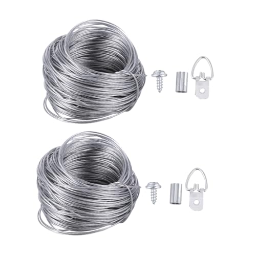 SAFIGLE Kit Suspendre pour Tableaux Câbles en Acier Inoxydable 20 Mètres 20 Crochets pour Cadres Photo 2 Ensembles Complets pour Décoration Murale Bureau et Maison
