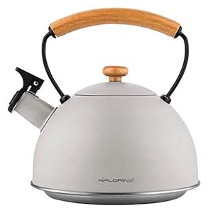 Florina Wooden waterketel, inductie, fluitketel, alle warmtebronnen, 2,3 l, roestvrij stalen theeketel, houten handvat…