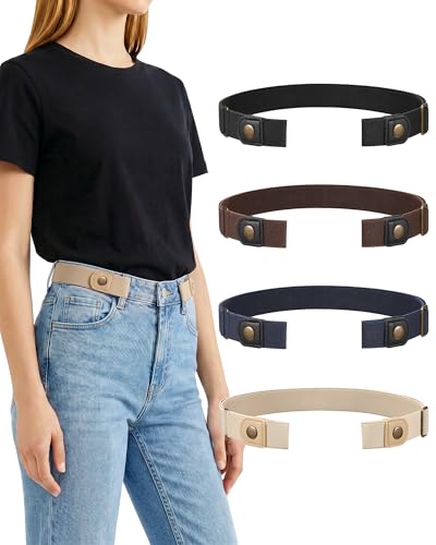 C O E CESCOSI 4Packs No Buckle Elastic Belts for Women/Men Buckleless Belt Invisible Stretch Belts for Jeans Pants